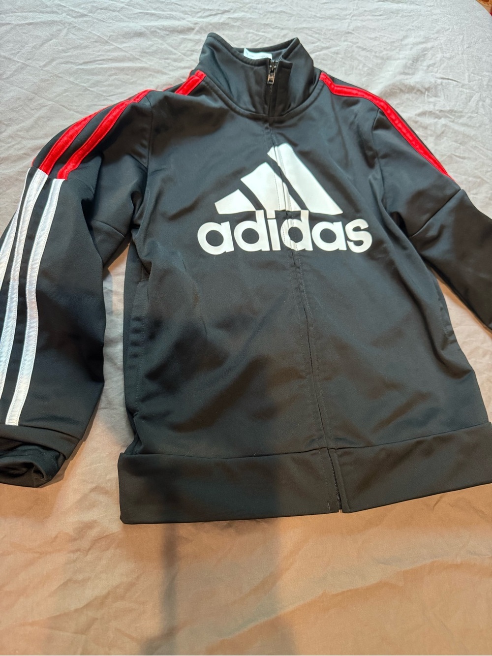 adidas Black Kids Track Jacket with Red & White Stripes